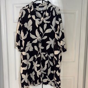 Big and Tall Black and White Floral Button-Up Shirt